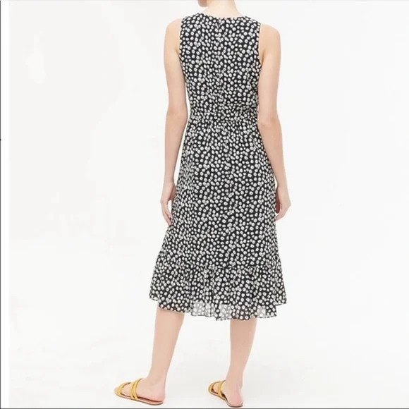 J.Crew Navy w/ White Floral Print Chiffon Sleeveless Tiered Midi Dress 4 EUC - Picture 2 of 8